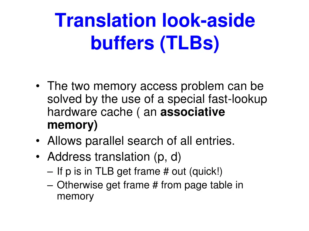 translation look aside buffers tlbs