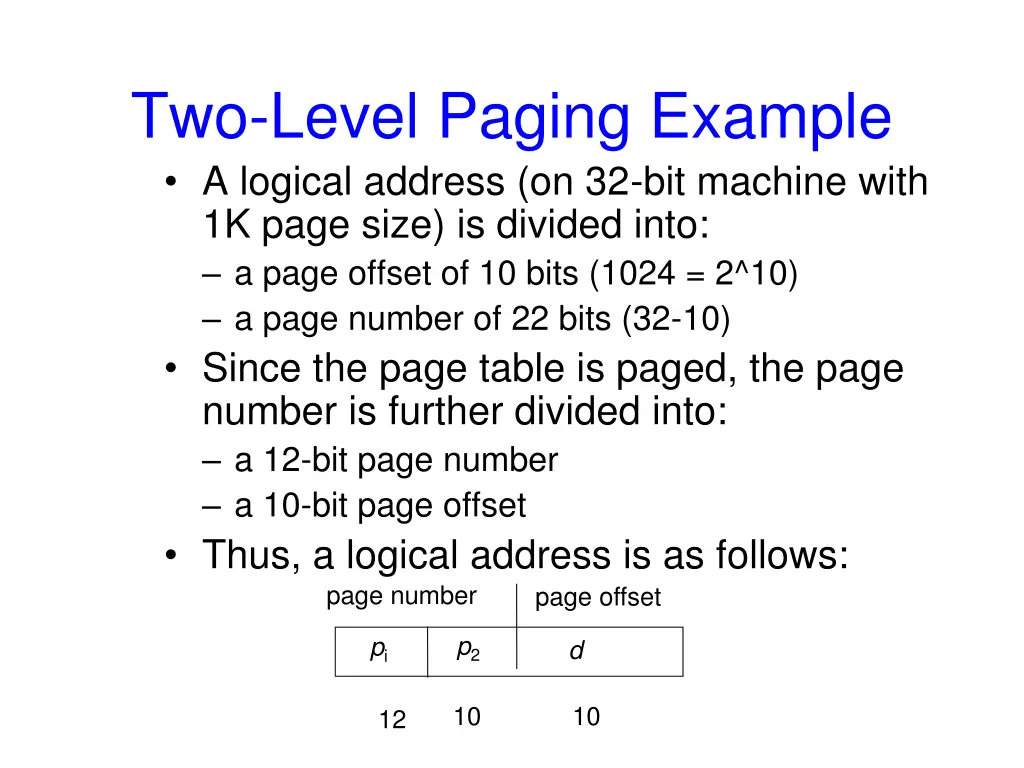 two level paging example a logical address