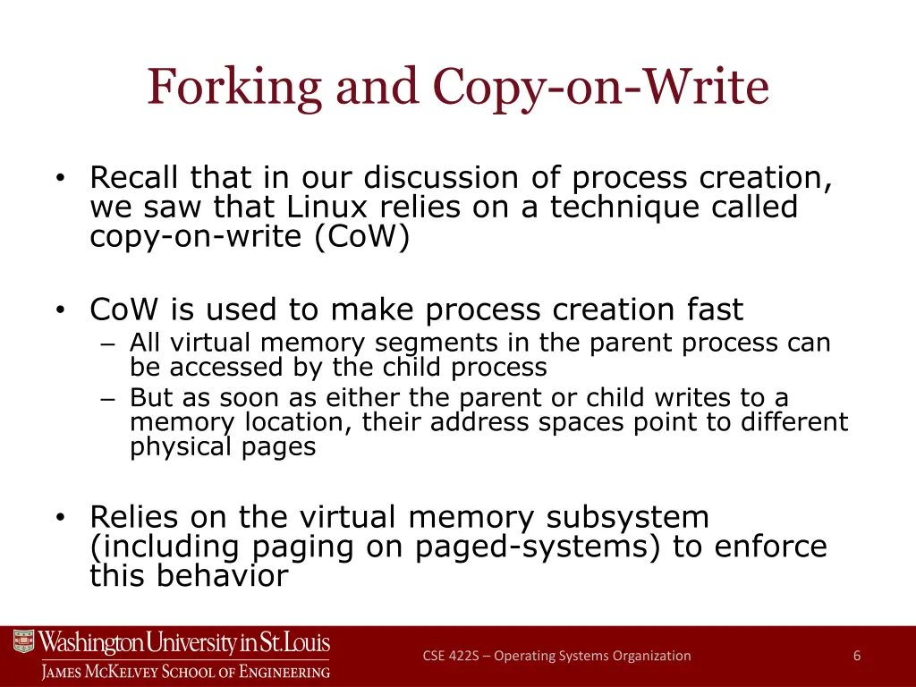 forking and copy on write