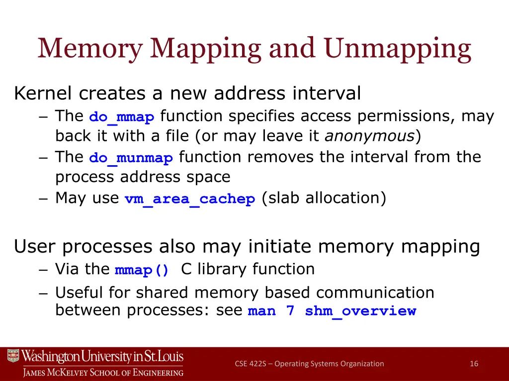 memory mapping and unmapping