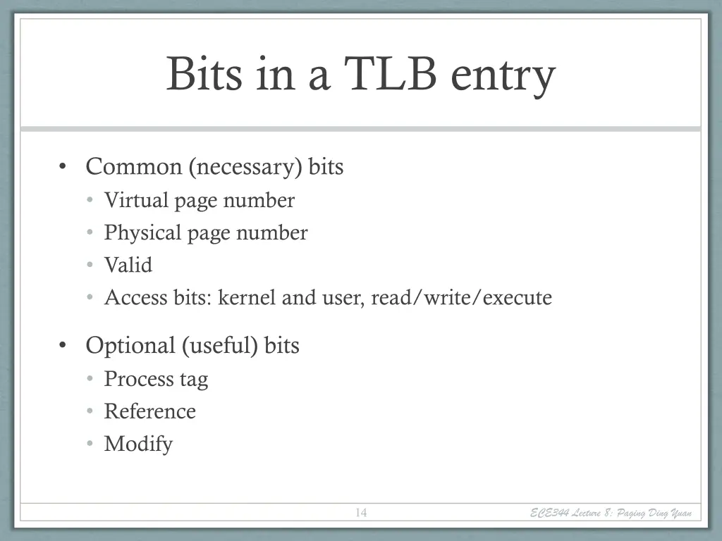 bits in a tlb entry