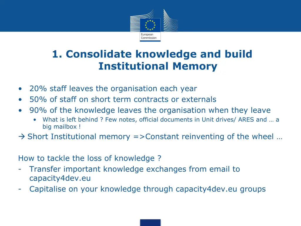 1 consolidate knowledge and build institutional