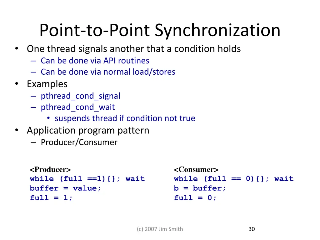 point to point synchronization one thread signals