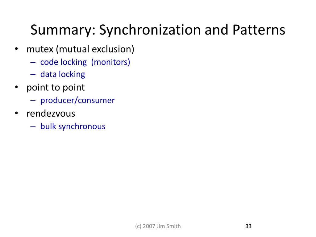 summary synchronization and patterns mutex mutual