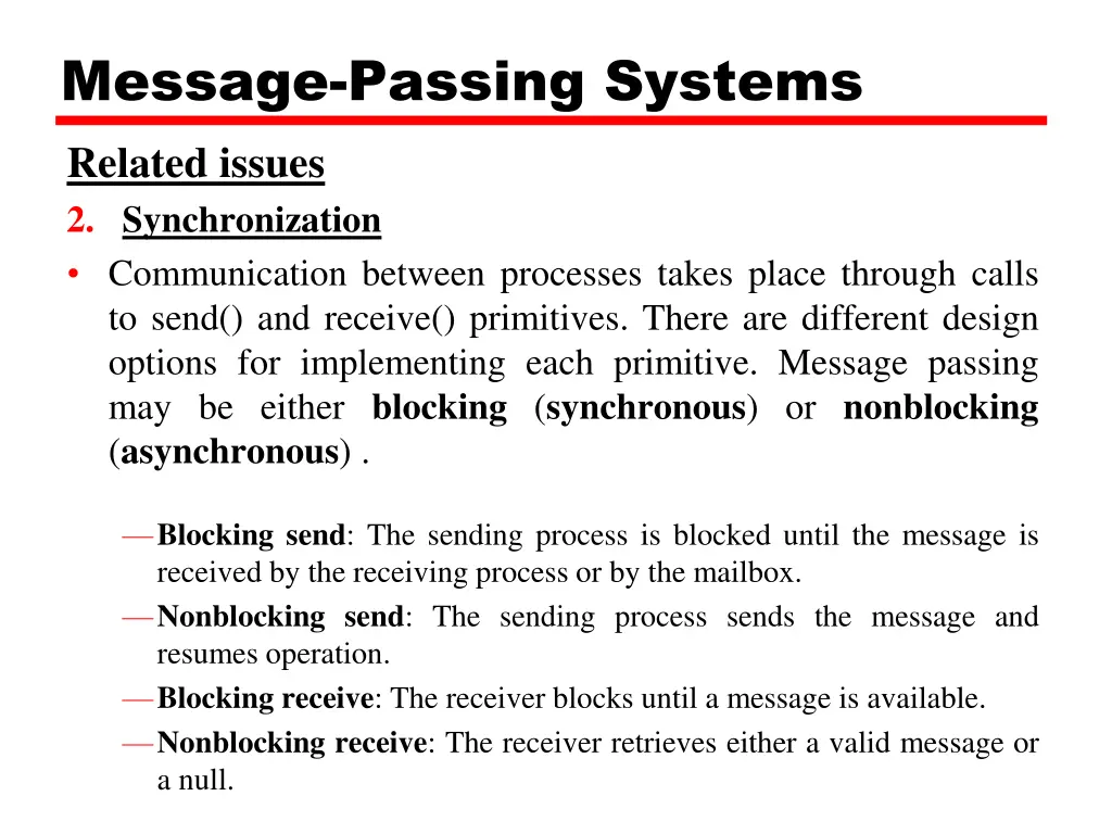 message passing systems related issues