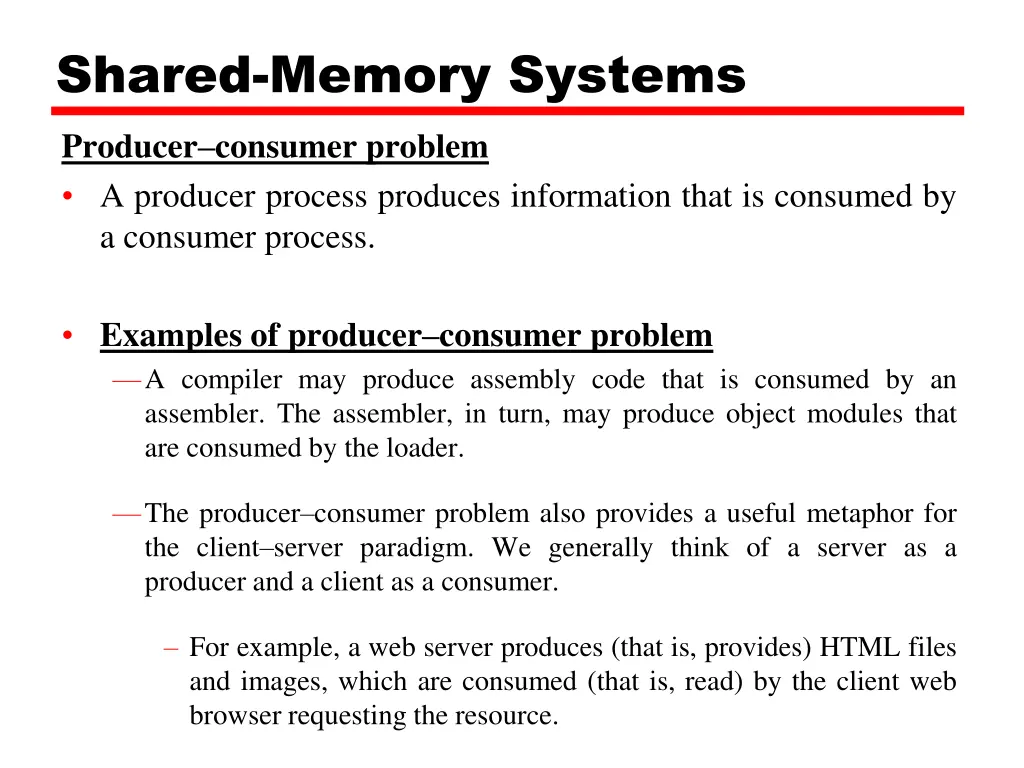 shared memory systems producer consumer problem