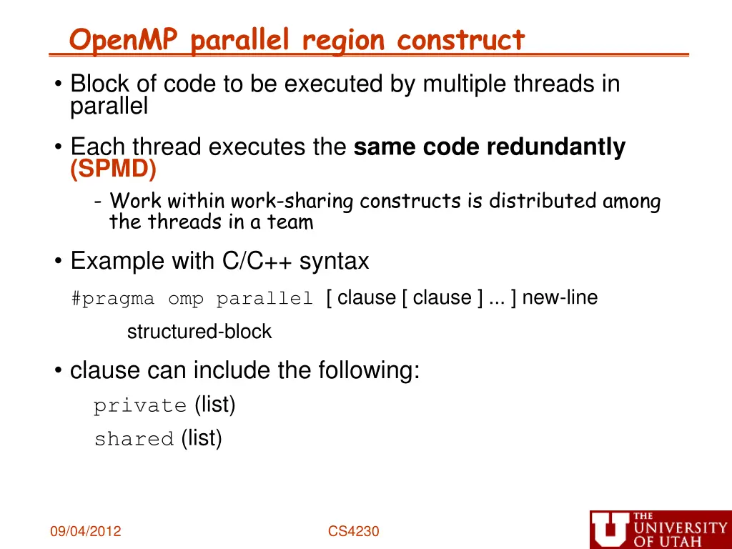 openmp parallel region construct block of code