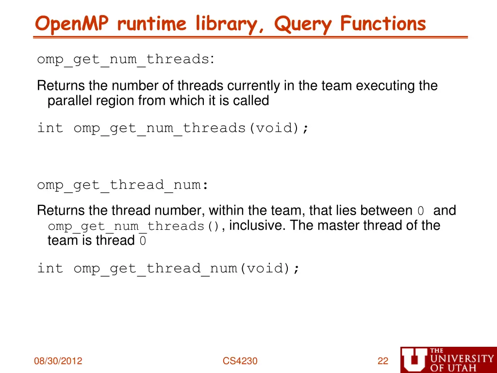 openmp runtime library query functions