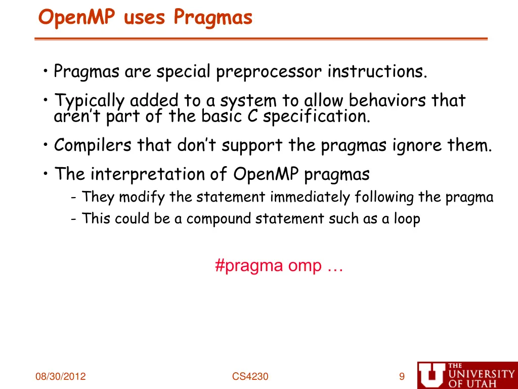 openmp uses pragmas