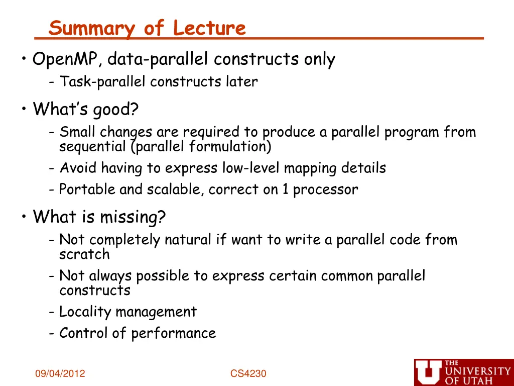 summary of lecture openmp data parallel