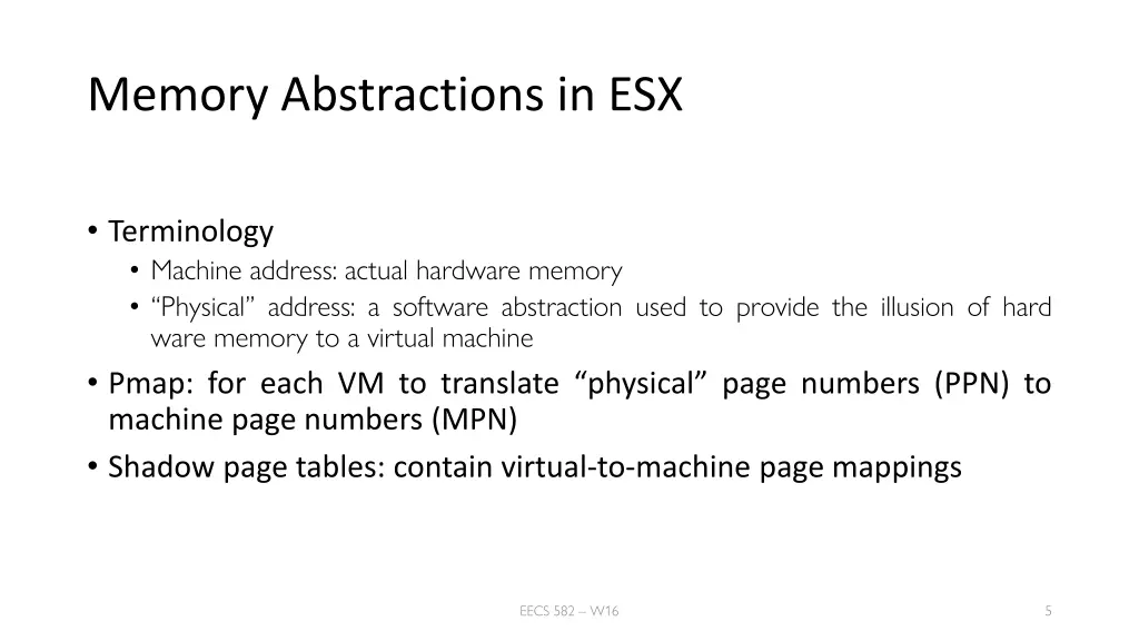 memory abstractions in esx