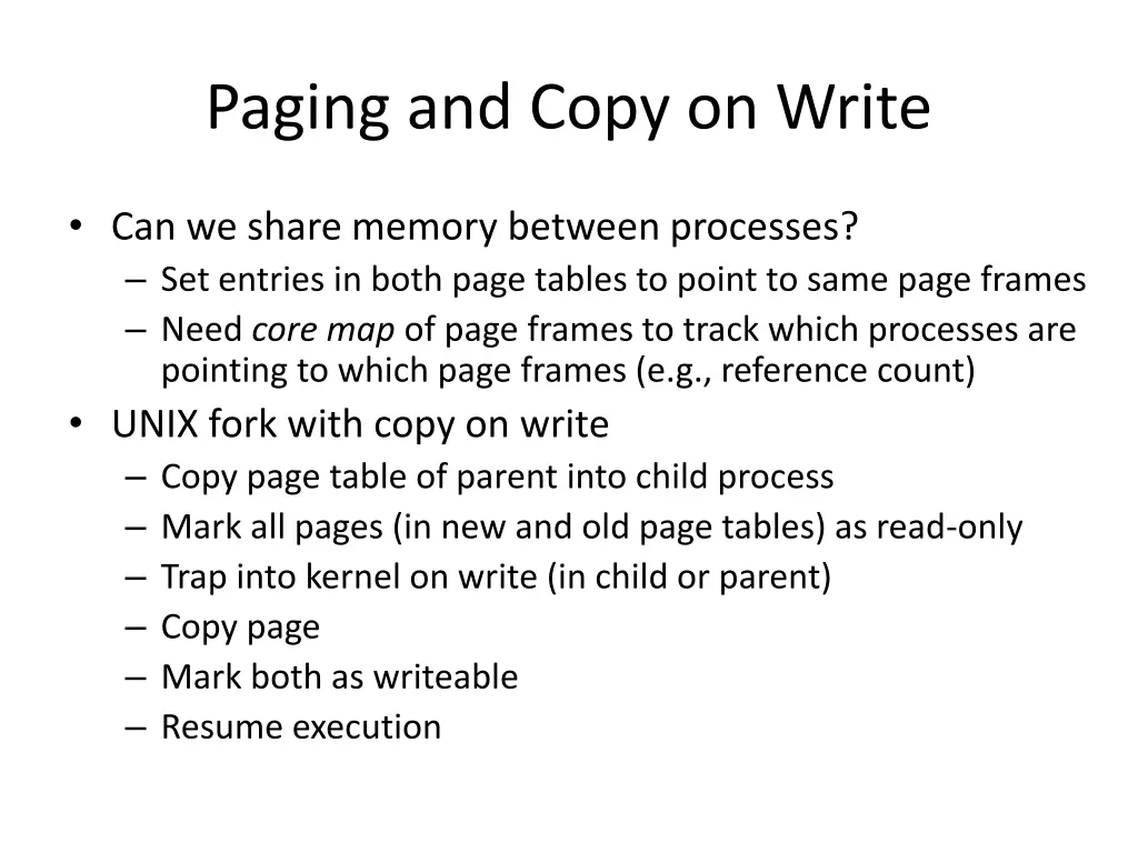 paging and copy on write