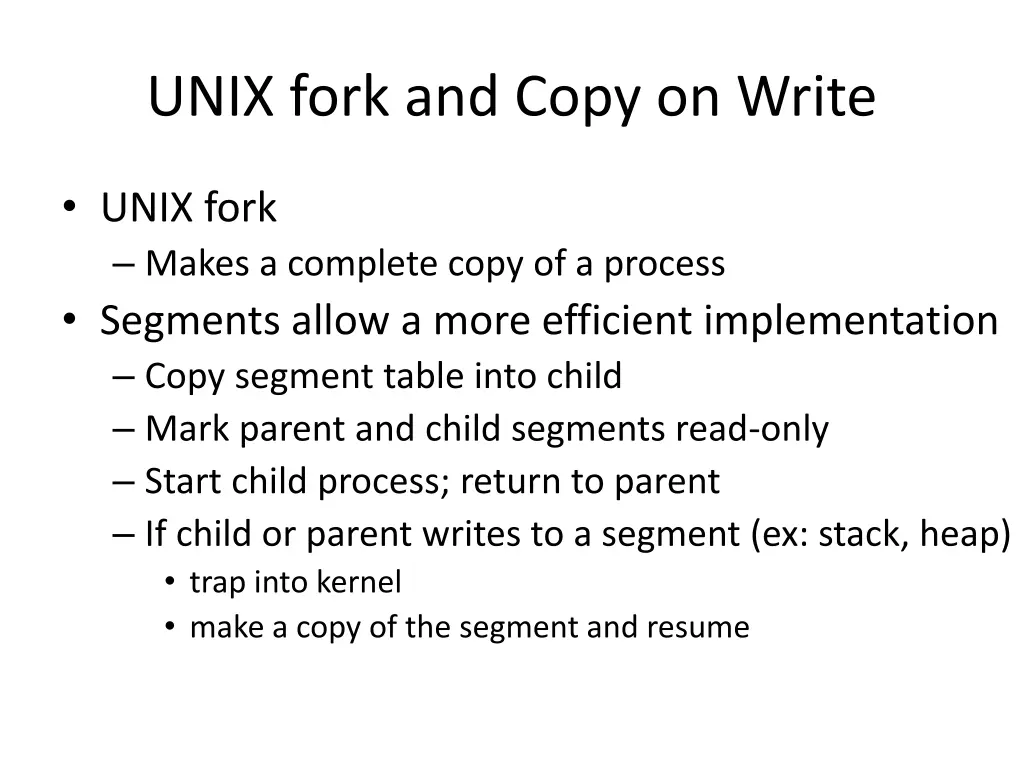 unix fork and copy on write