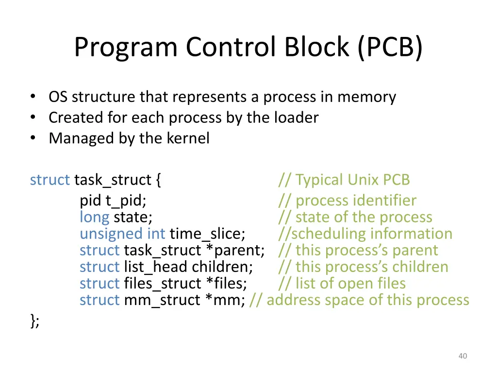 program control block pcb