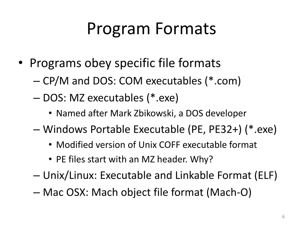 program formats