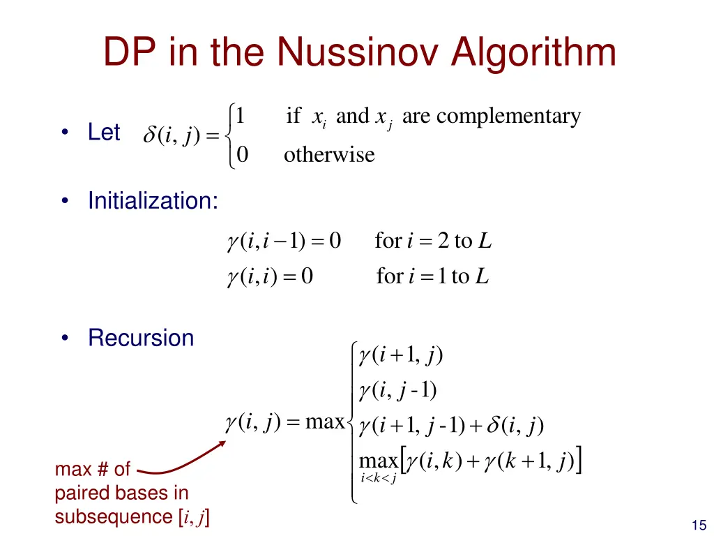 dp in the nussinov algorithm 1