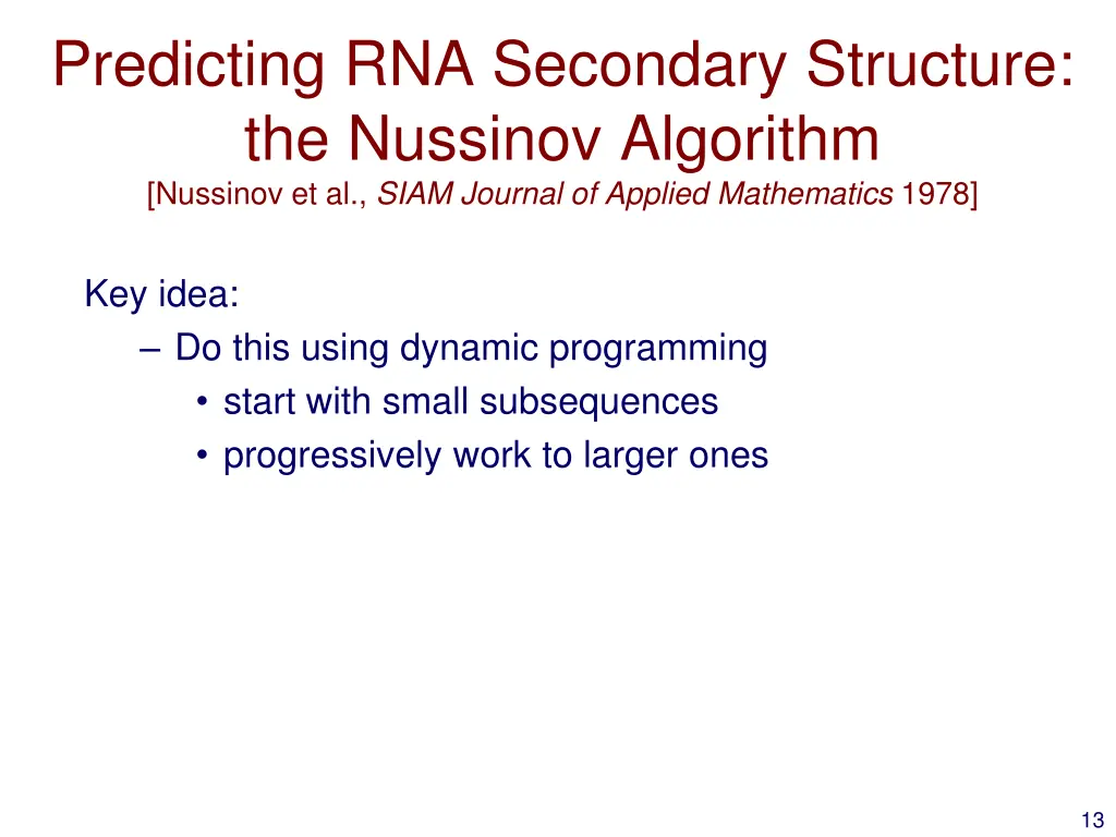 predicting rna secondary structure the nussinov