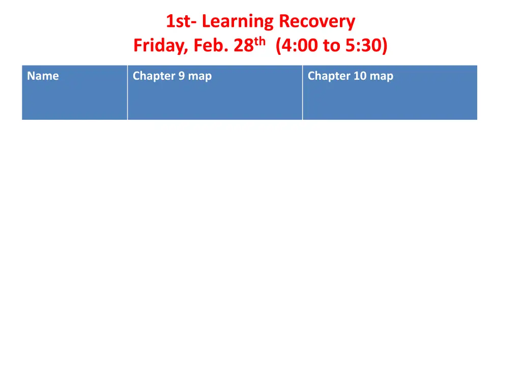 1st learning recovery friday