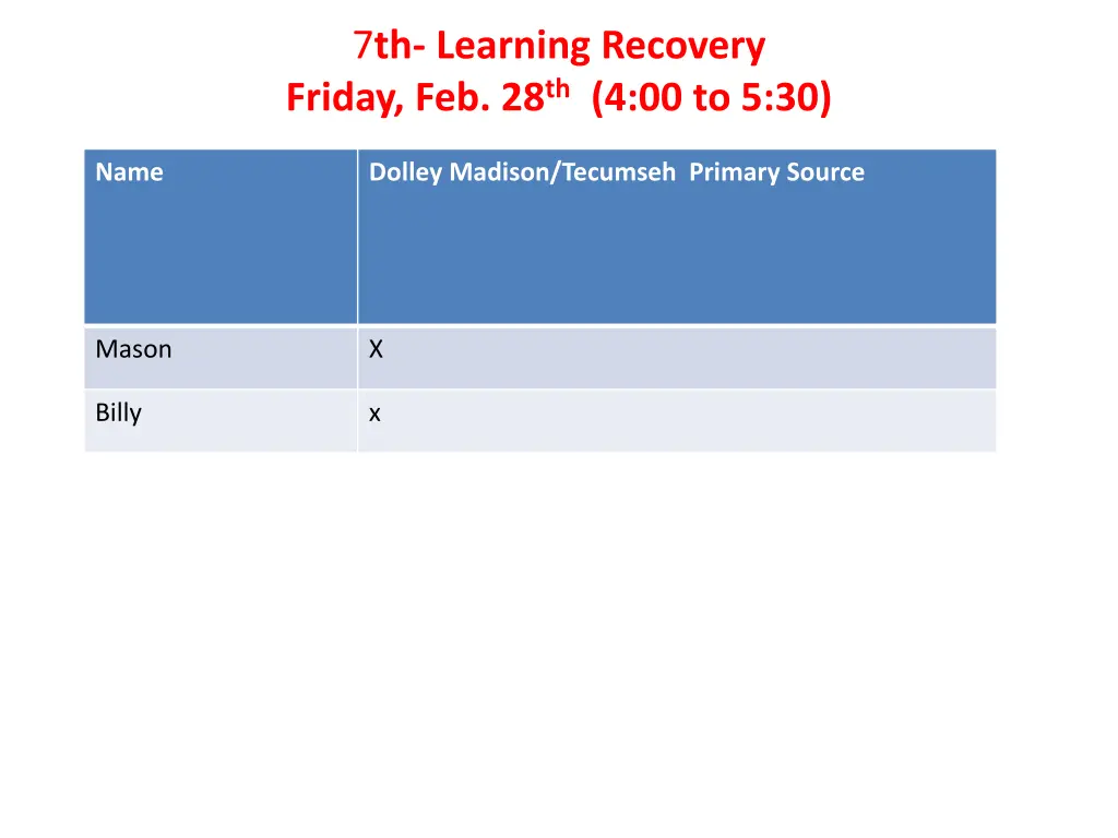 7 th learning recovery friday