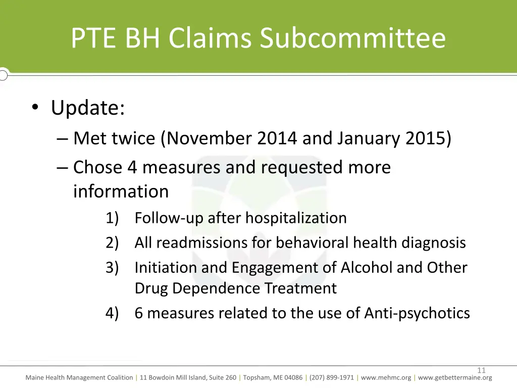 pte bh claims subcommittee