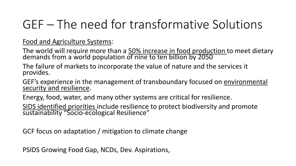 gef the need for transformative solutions