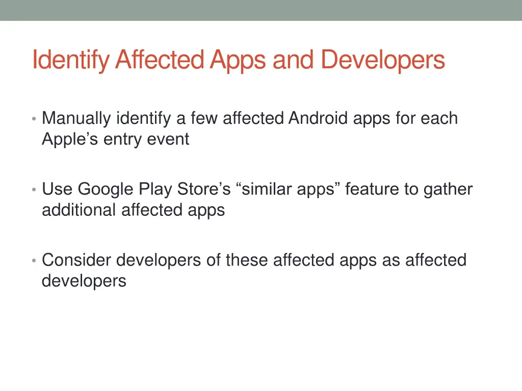 identify affected apps and developers