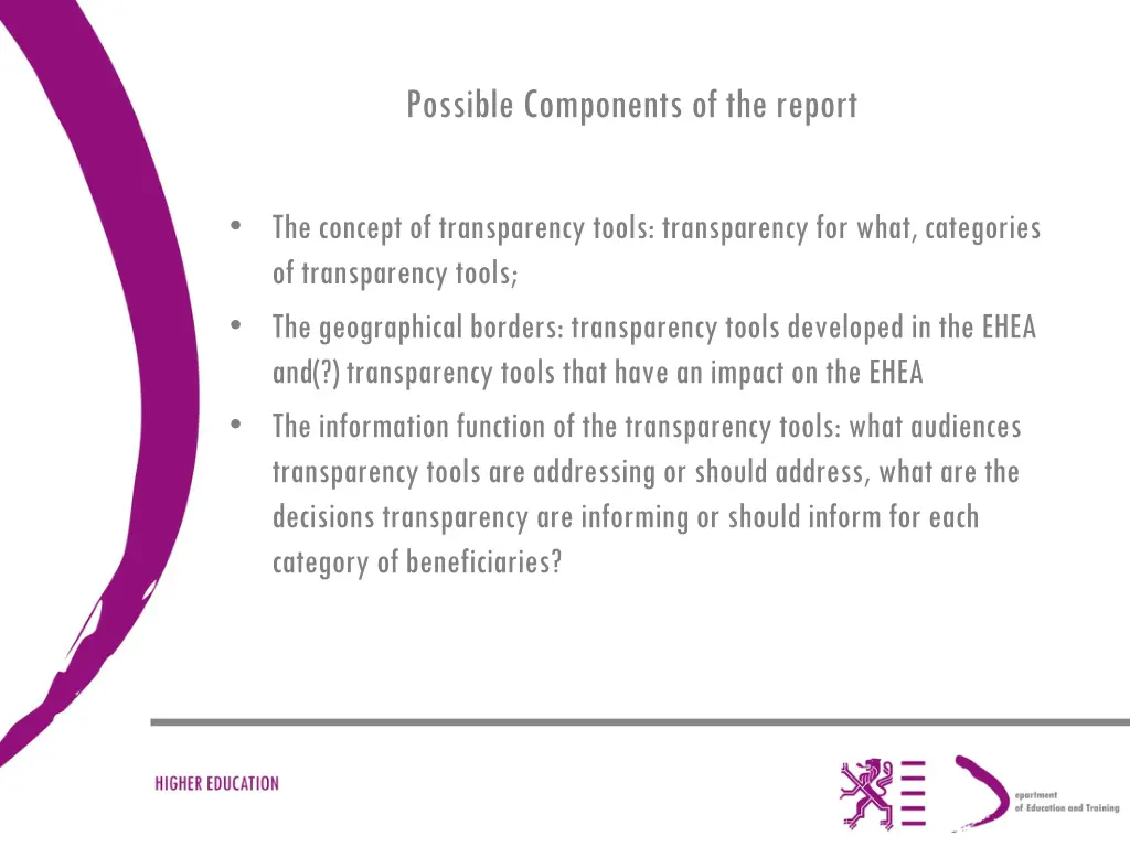 possible components of the report