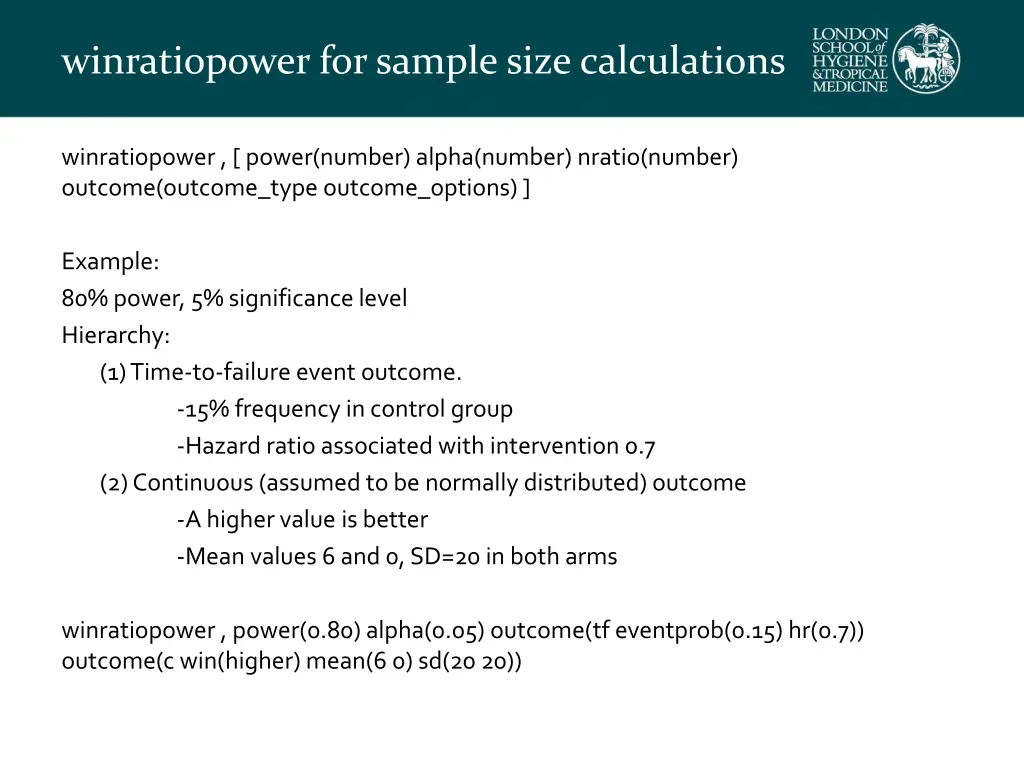 winratiopower for sample size calculations