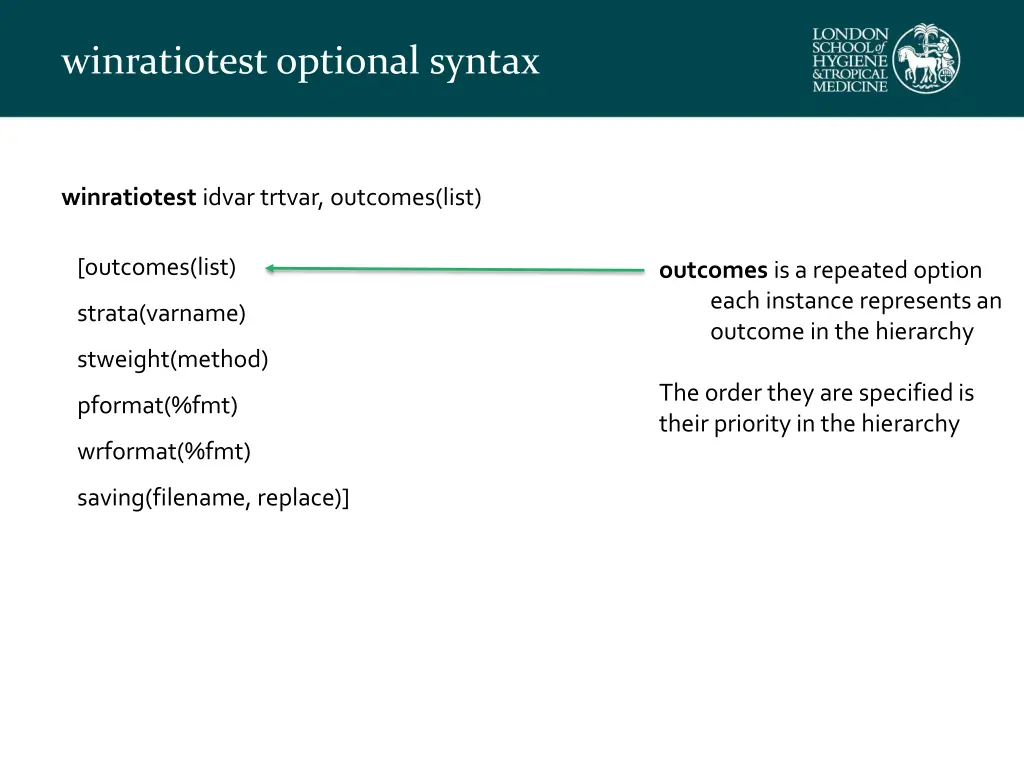 winratiotest optional syntax