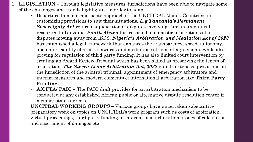 1 legislation through legislative measures