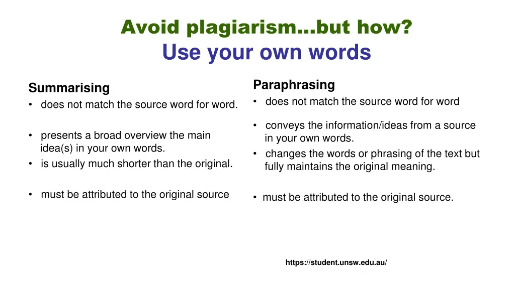 avoid plagiarism but how use your own words