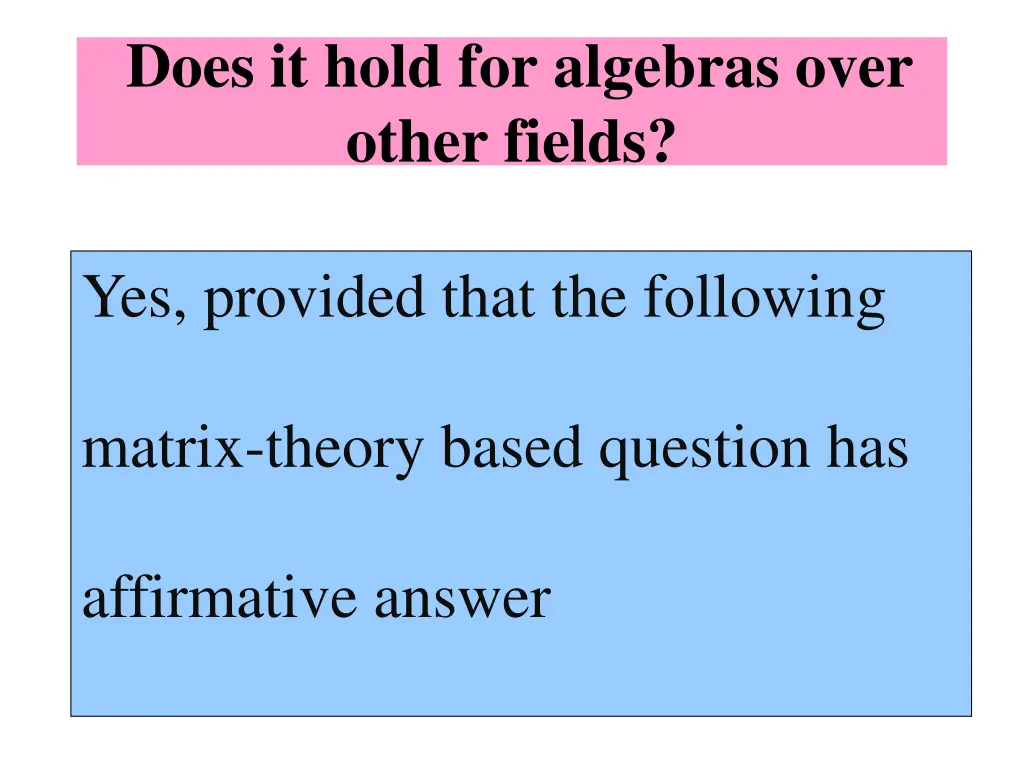 does it hold for algebras over other fields