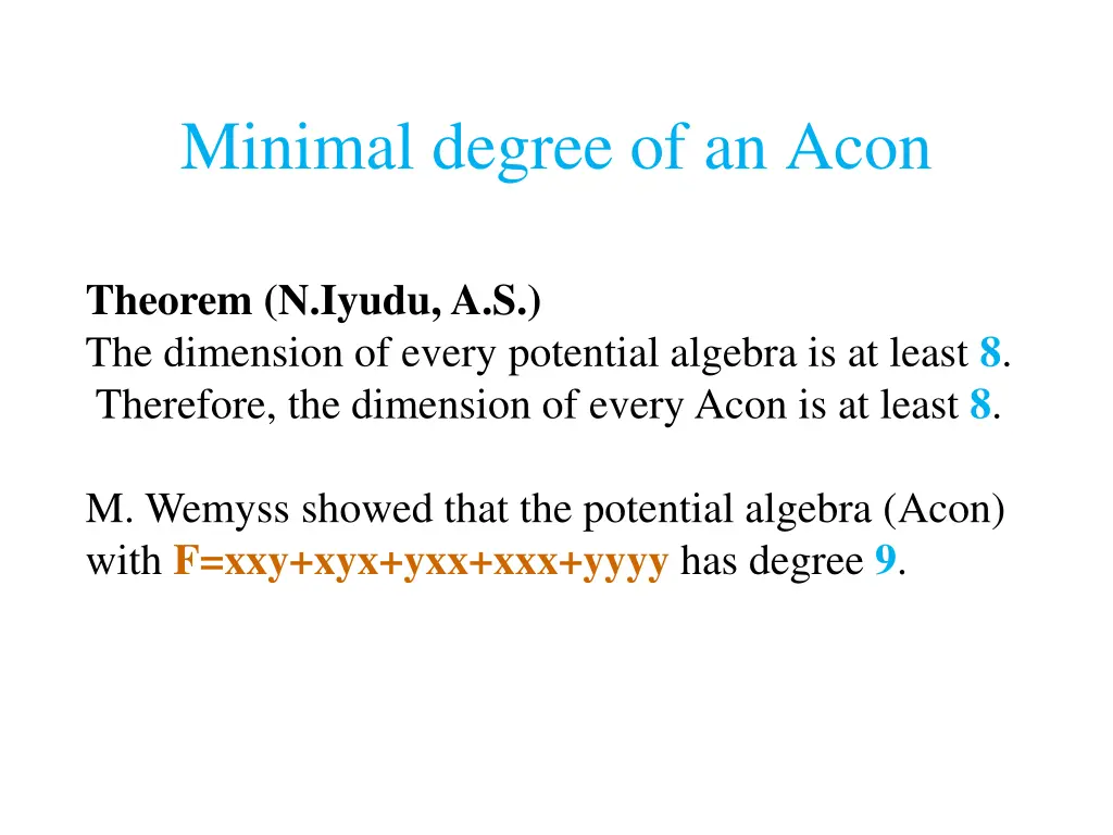 minimal degree of an acon