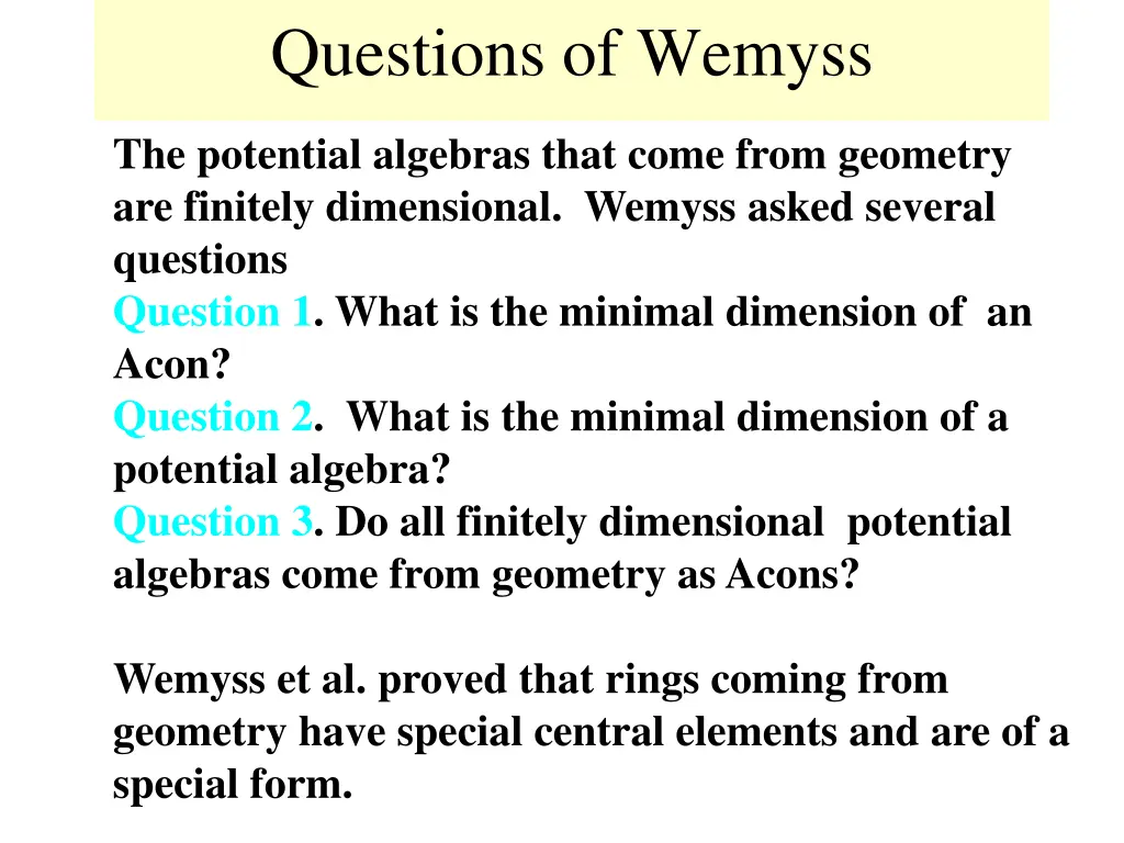 questions of wemyss