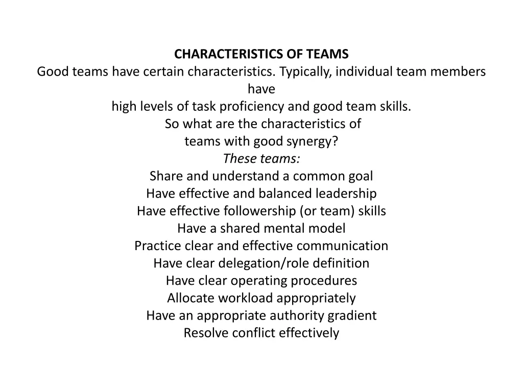 characteristics of teams