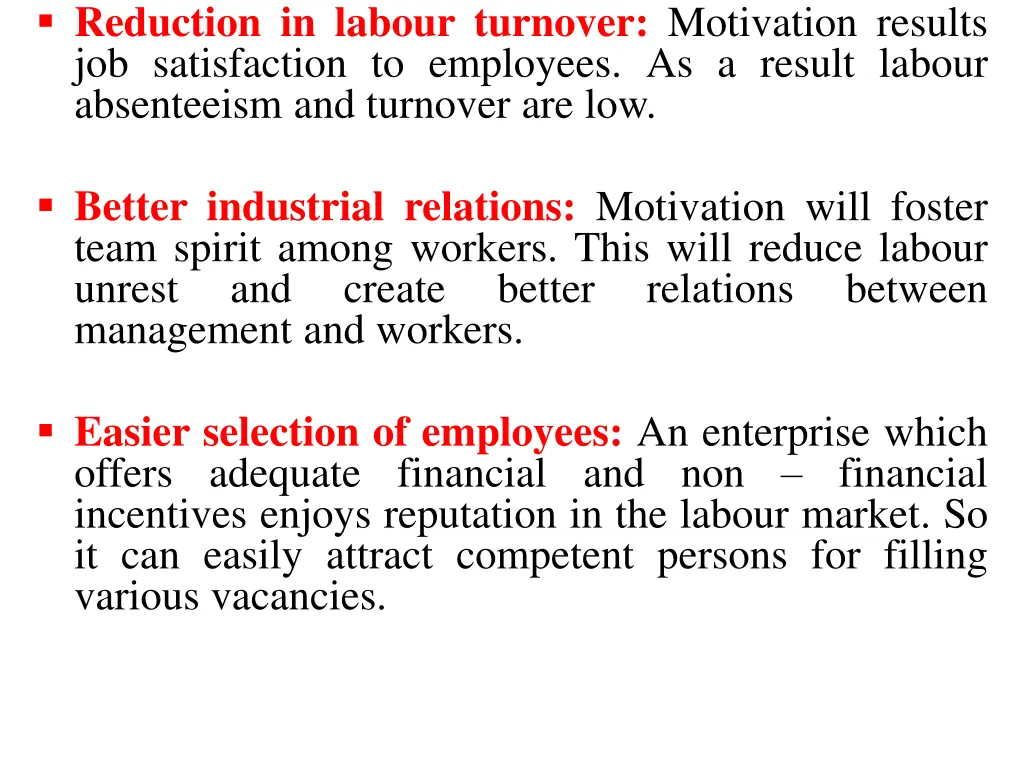 reduction in labour turnover motivation results