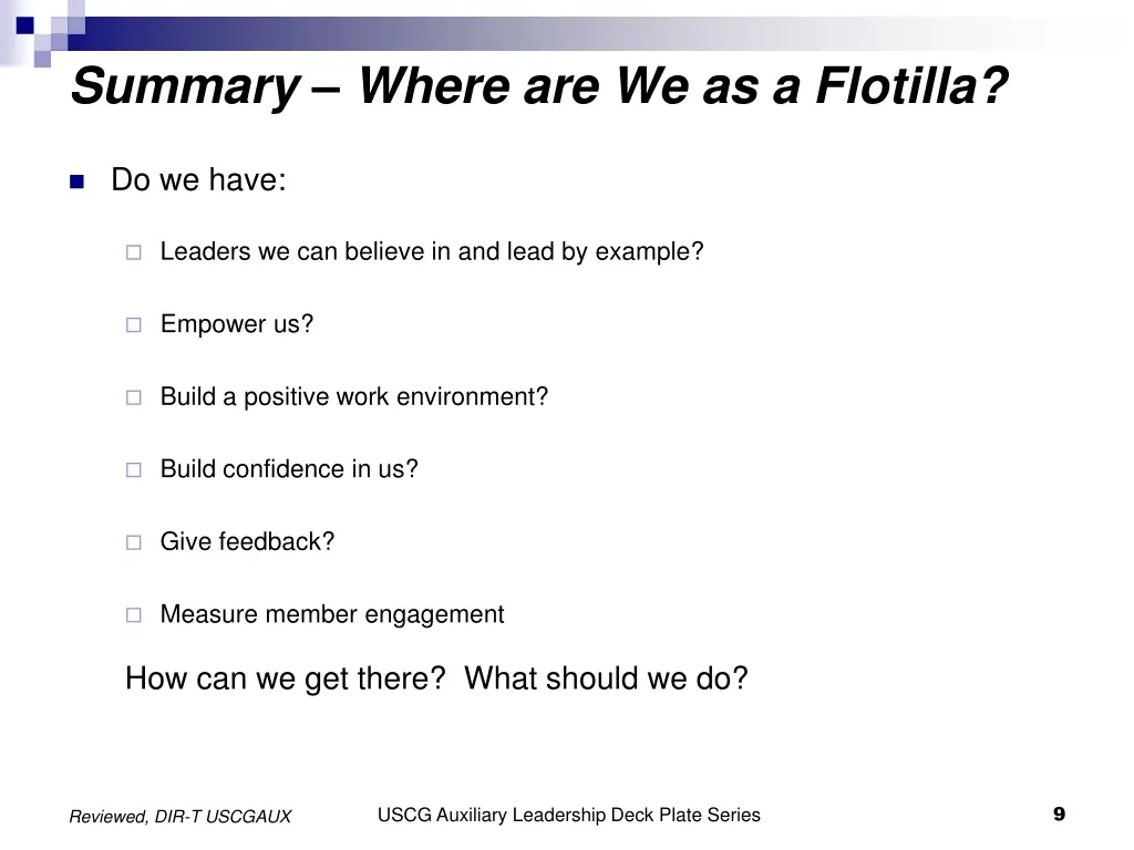 summary where are we as a flotilla