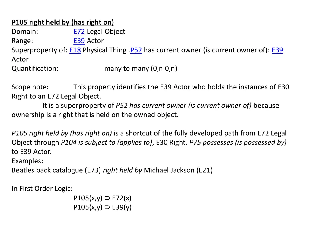 p105 right held by has right on domain range