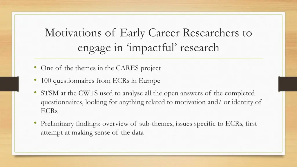 motivations of early career researchers to engage