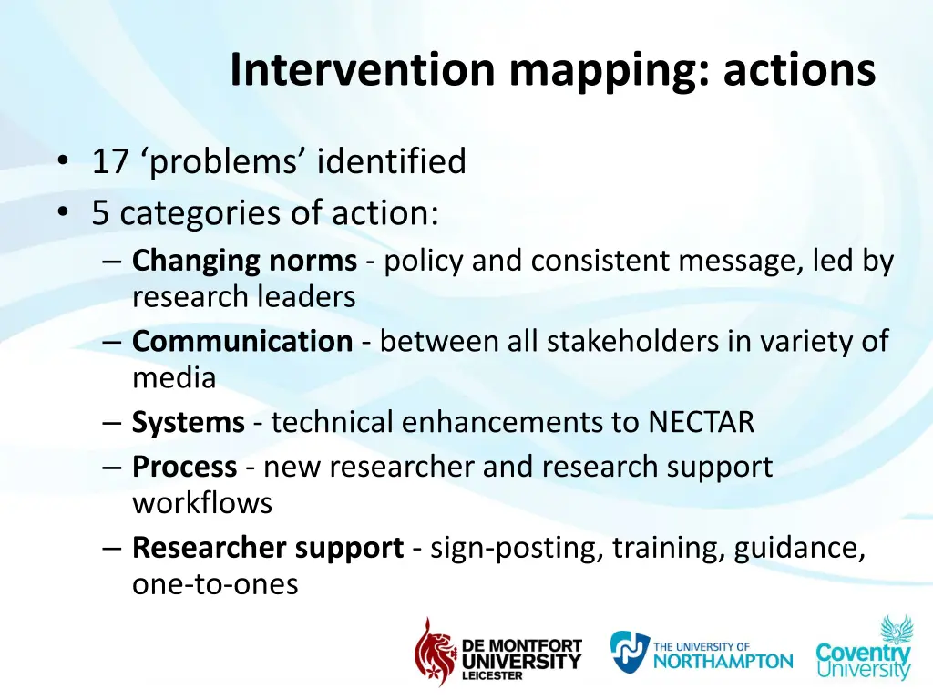 intervention mapping actions