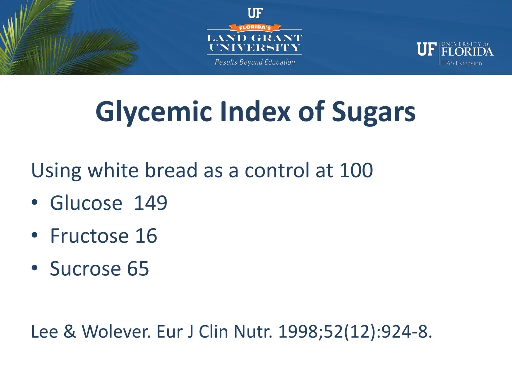 glycemic index of sugars