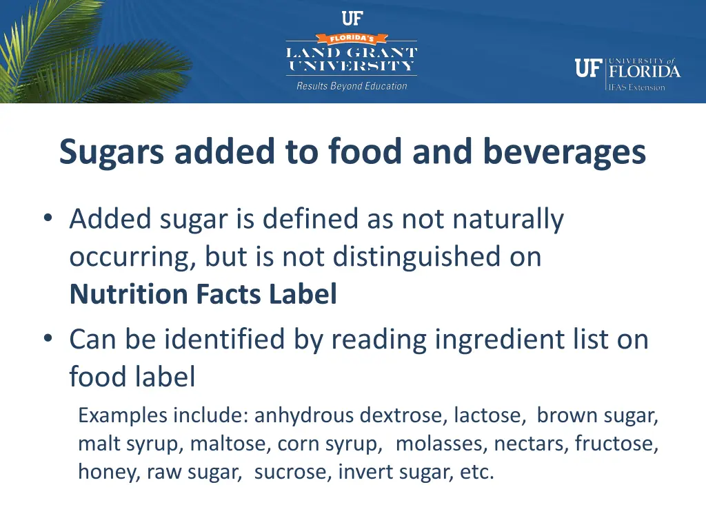 sugars added to food and beverages