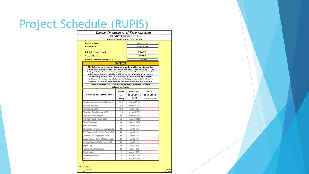 project schedule rupis