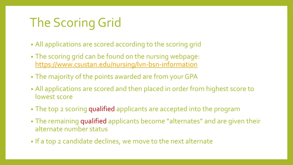 the scoring grid