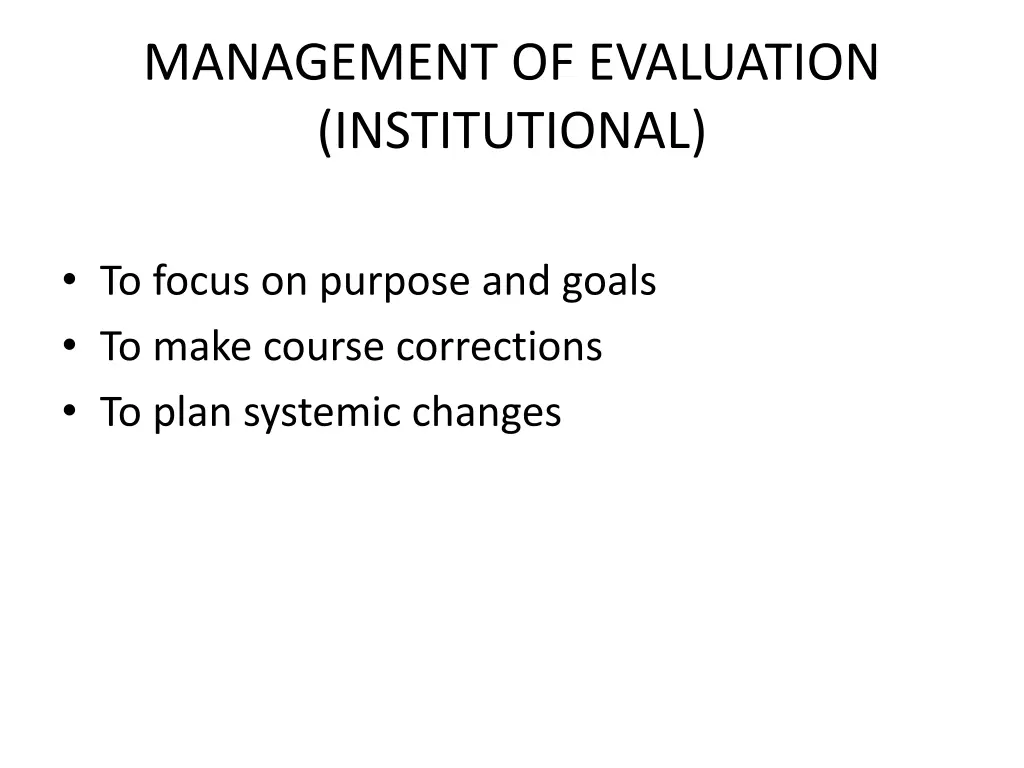 management of evaluation institutional