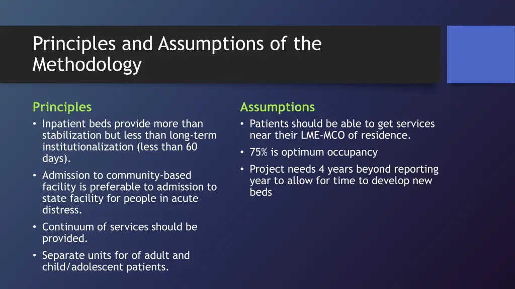 principles and assumptions of the methodology