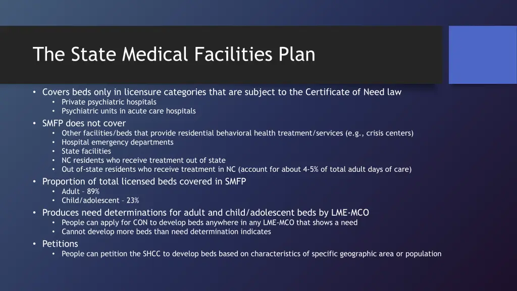 the state medical facilities plan