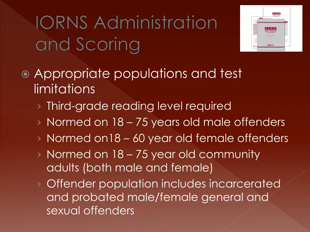 iorns administration and scoring 1