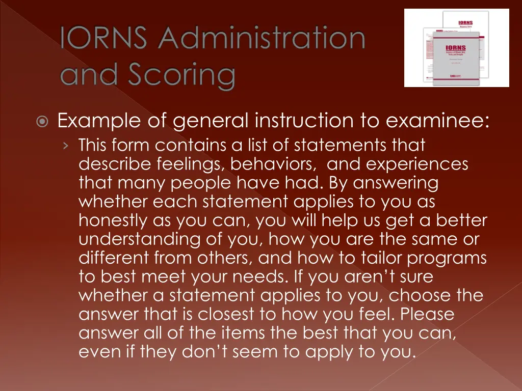 iorns administration and scoring 3