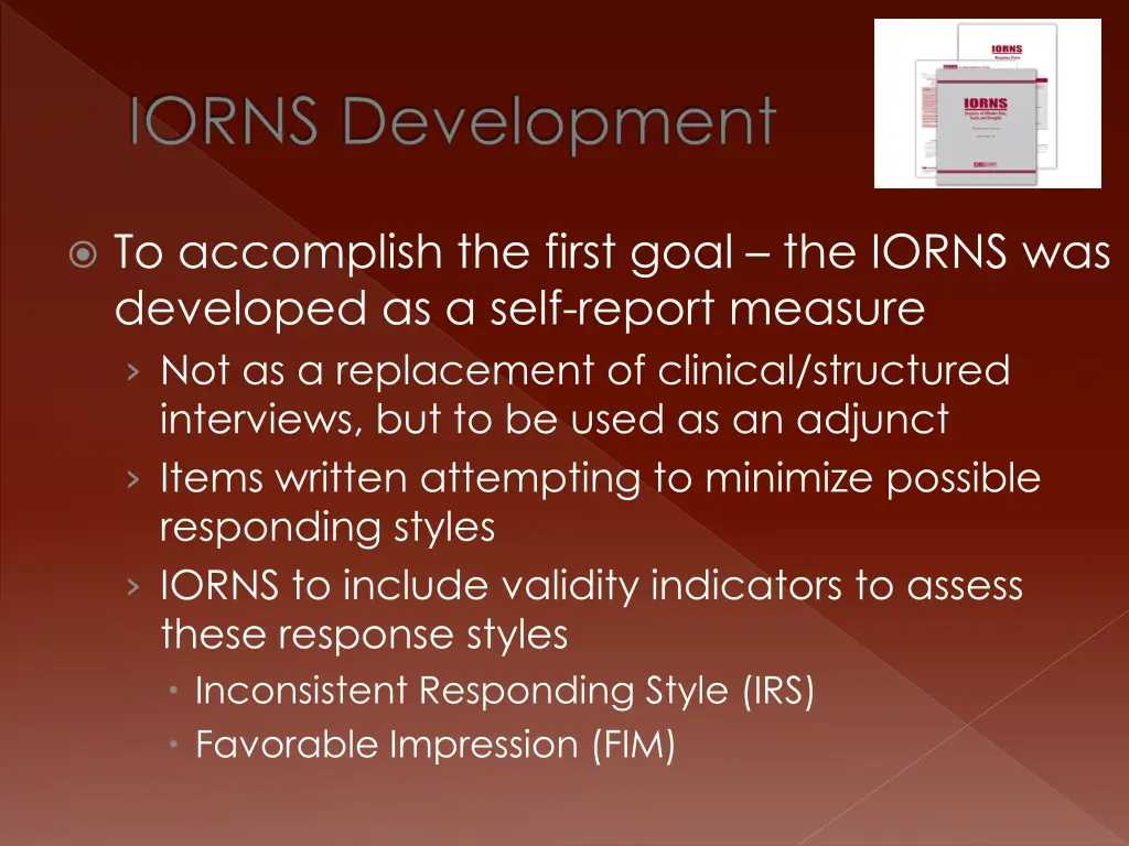 iorns development 1